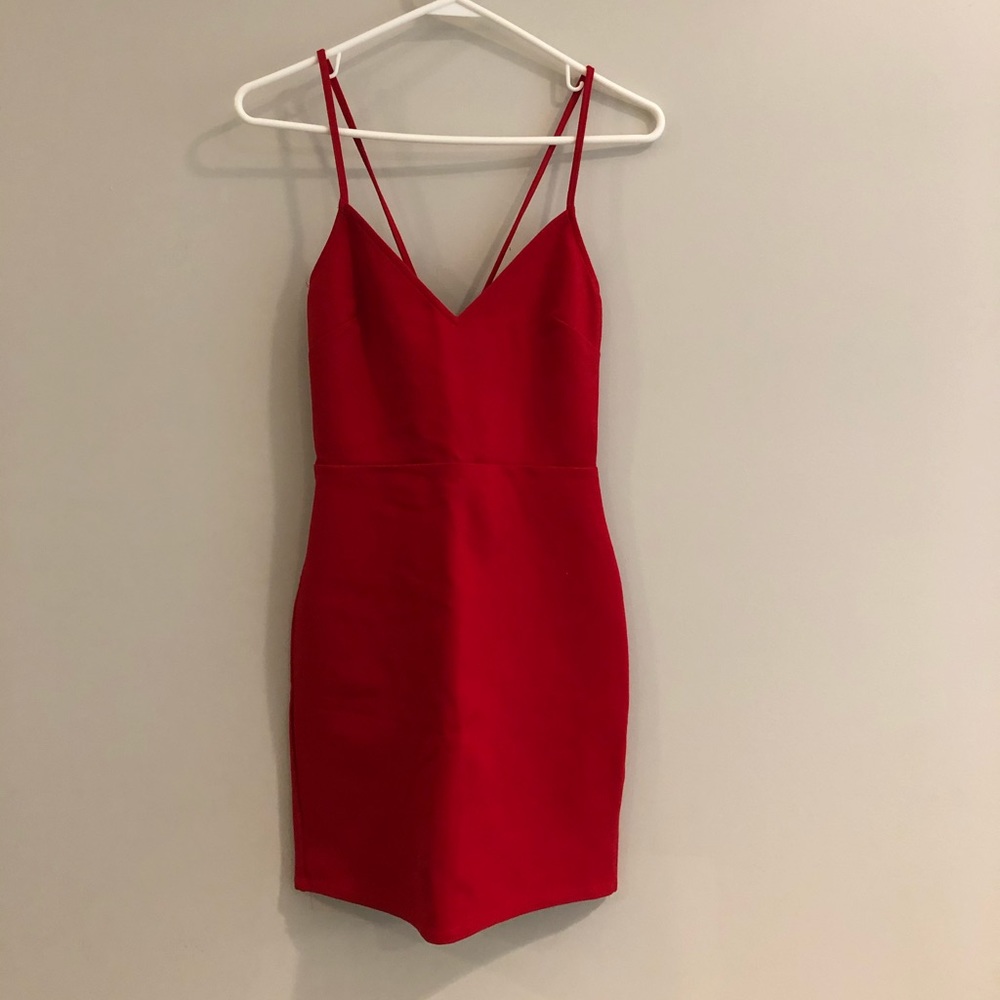 Red Mini Dress with Lace Up Detail